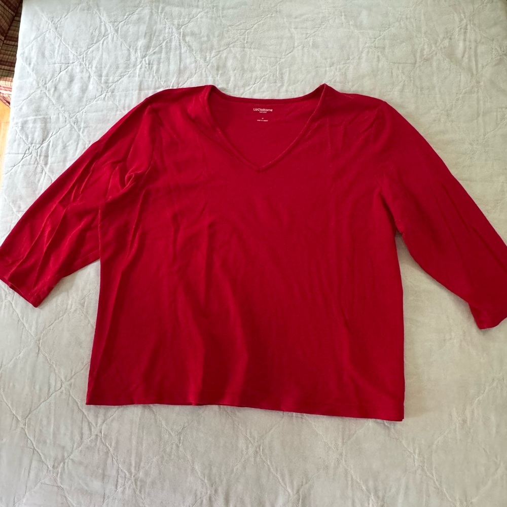 ‘Liz Claiborne’ Red 3/4 sleeve T-Shirt, size 3X.